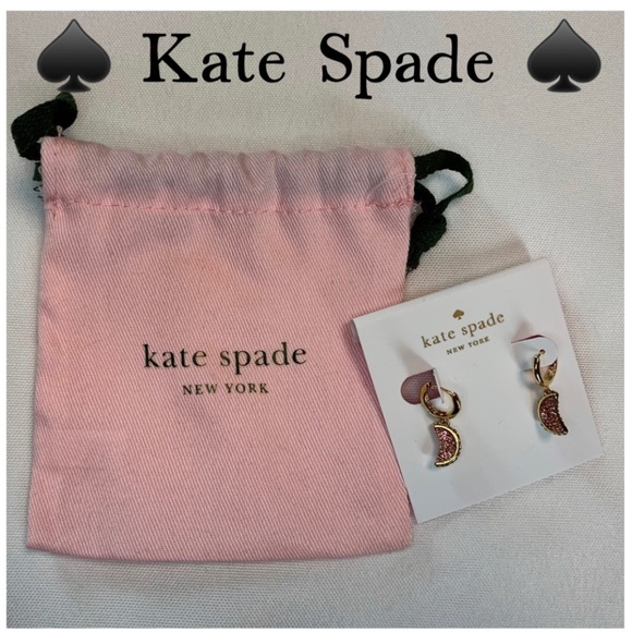 NWT! Kate Spade ♠️ Grapefruit Pave Huggies Pierced Earrings with the Dust Bag! - Picture 1 of 9